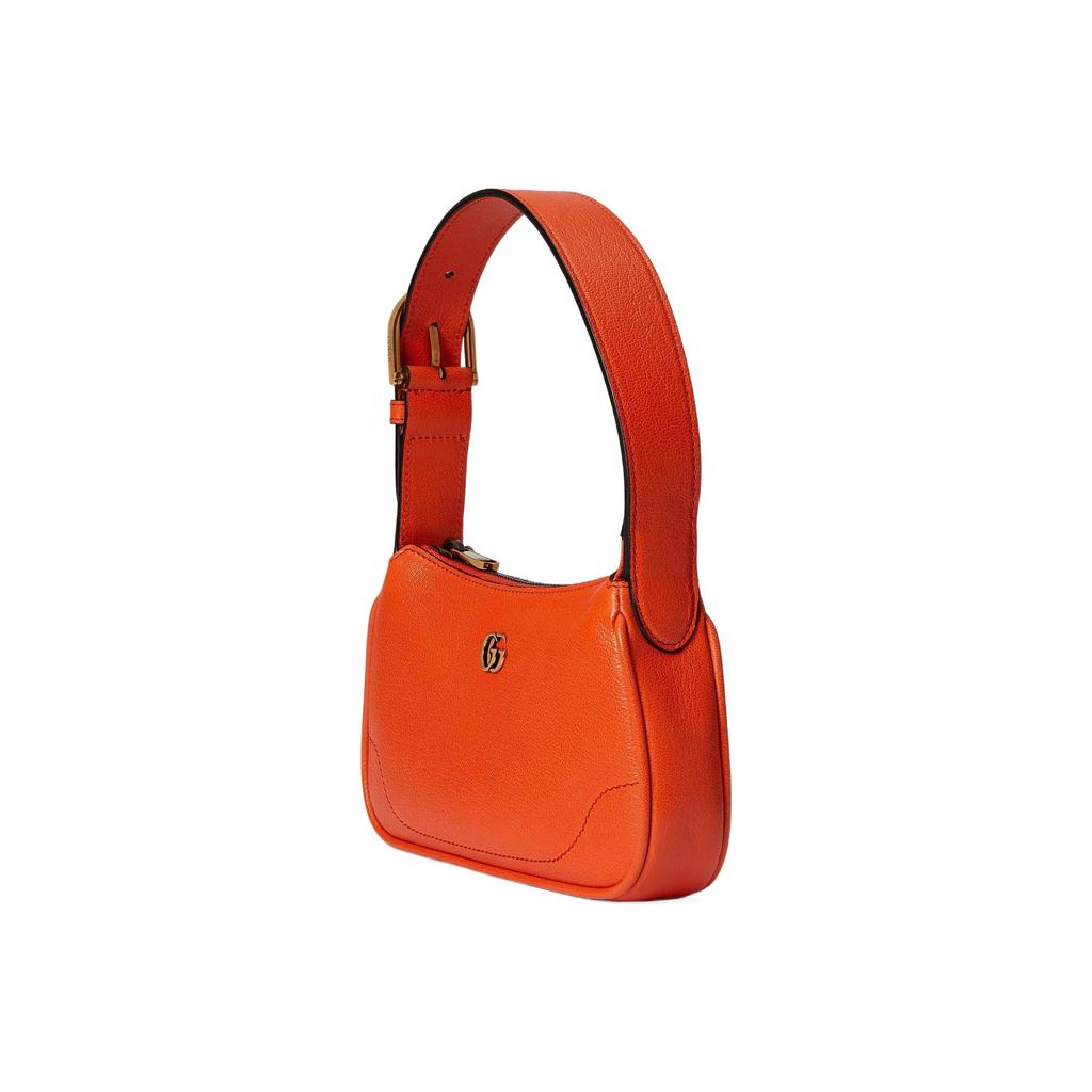 Gucci Aphrodite Gold-Finish Doppel-G-Logo Reißverschluss Leder Achseltasche Tragetasche Schultertasche Damen Orange