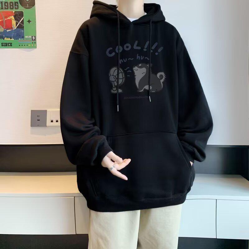 

Мужская весенне-осенняя модная свободная толстовка с принтом большого размера XL чёрный