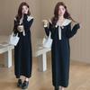 Korean Style Loose Knit Sweater Dress with Lotus Leaf Collar for Pregnant Women