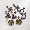 Retro Geometric Leopard Print Pendant Earrings - Brown Heart Flower Fashion Accessories