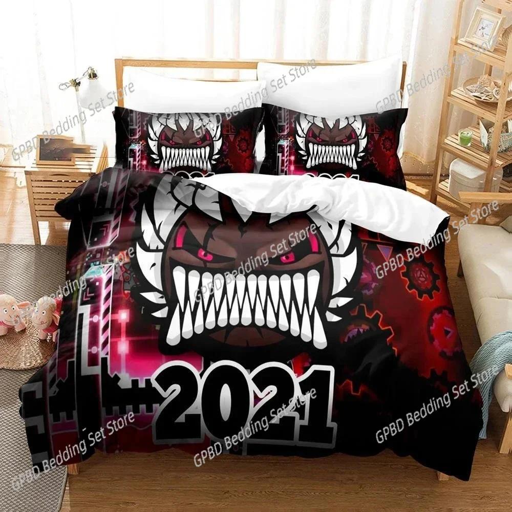 3D Game Geometry Dash Comfortable Duvet Quilt Cover Pillowcase Bedding Set Children Bedroom Decoration Home Textile
