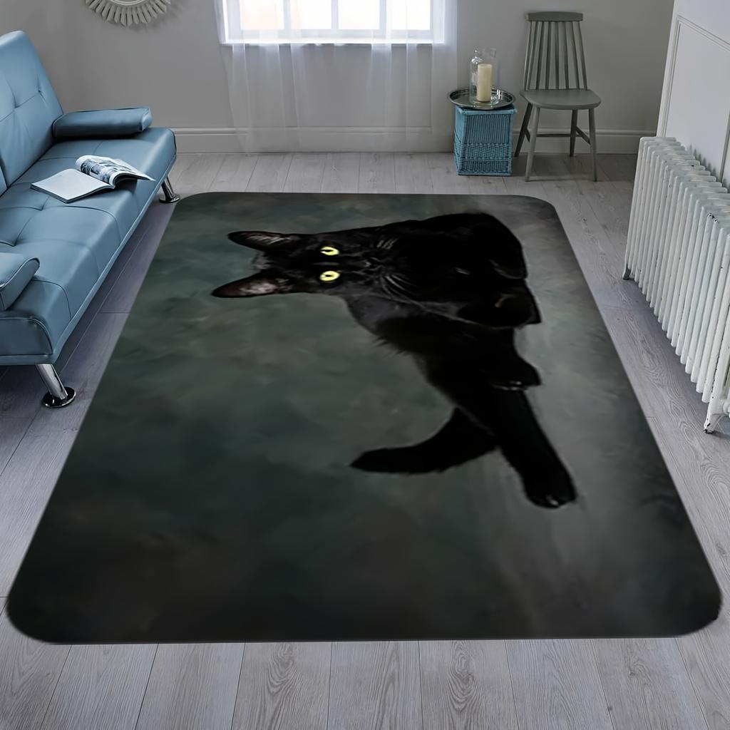 Black Cat Theme Flannel-printed Floor Mats Are Slip-resistant Suitable for Living Room Bedroom Terrace Garden Carpets