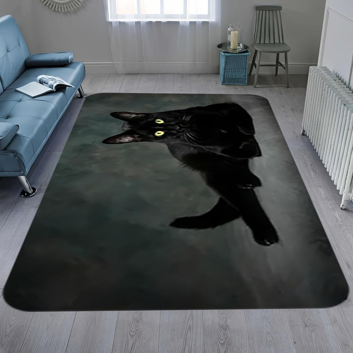 

Black Cat Theme Flannel-printed floor mats are slip-resistant Suitable for living room bedroom terrace garden carpets 60x90cm