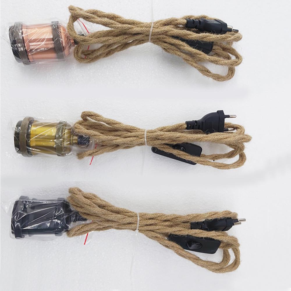 EU Plug 2M 3M Power Cord Pendant Light Twist Hemp Rope Cables E27 Lamp Holder with ON OFF Switch Wire Edison Bulb Socket