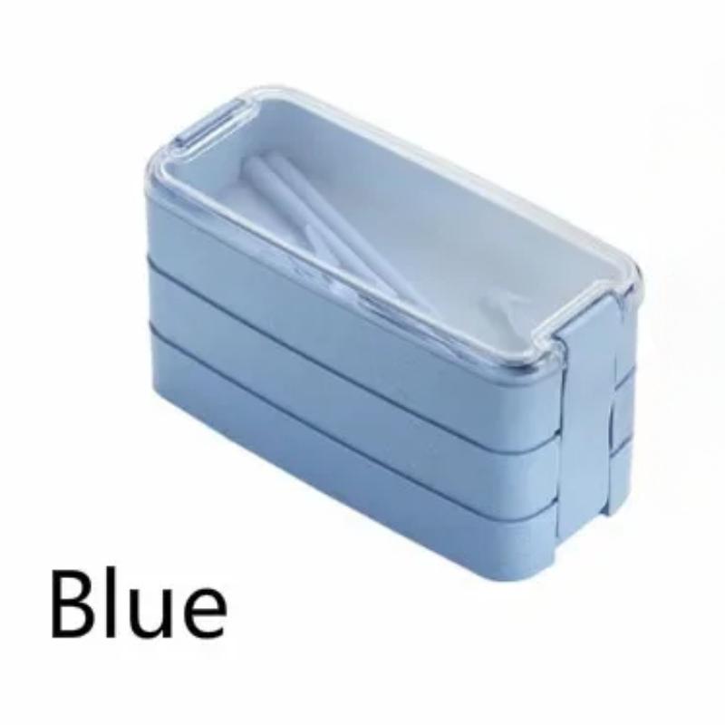Einfache einfarbige 3-lagige tragbare Lunchbox aus Weizenstroh, Lunchbox, Mikrowellen-Geschirr, Lebensmittelaufbewahrungsbehälter, Zubehör