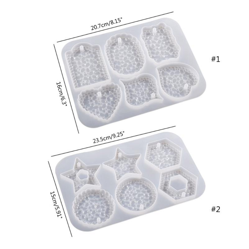 Cute Heart Round Charm Resin Mold Silicone Keychain Mold Pendant Epoxy Casting Mold with Hole DIY Craft Diamond Pattern