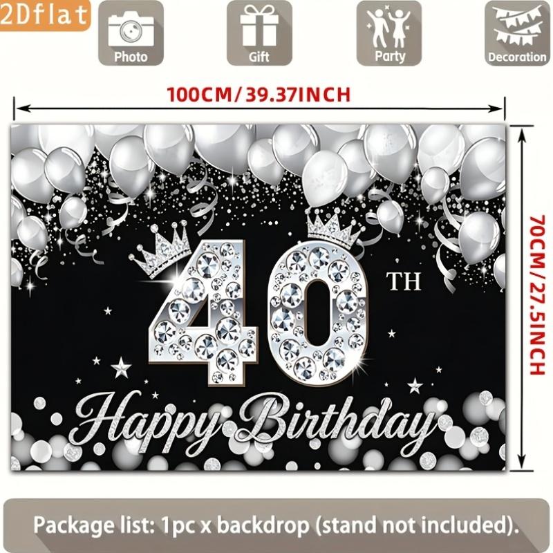2D flat banner 1 piece banner Crown in black and silver 40th birthday Polyester background clothzyc