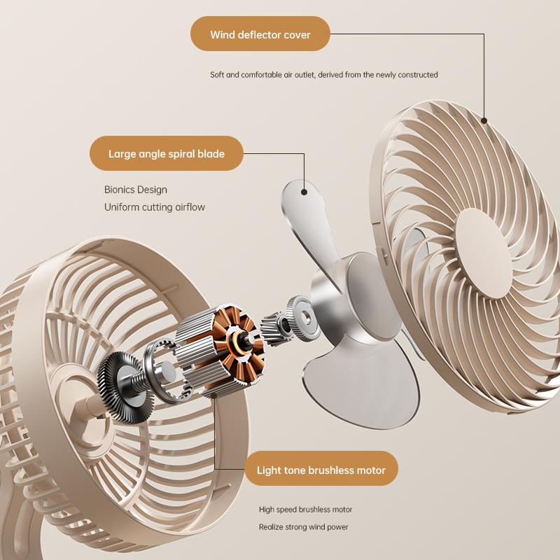 Multi functional portable clip fan, high wind power USB charging adjustable oscillating circulating fan, office desktop fan.