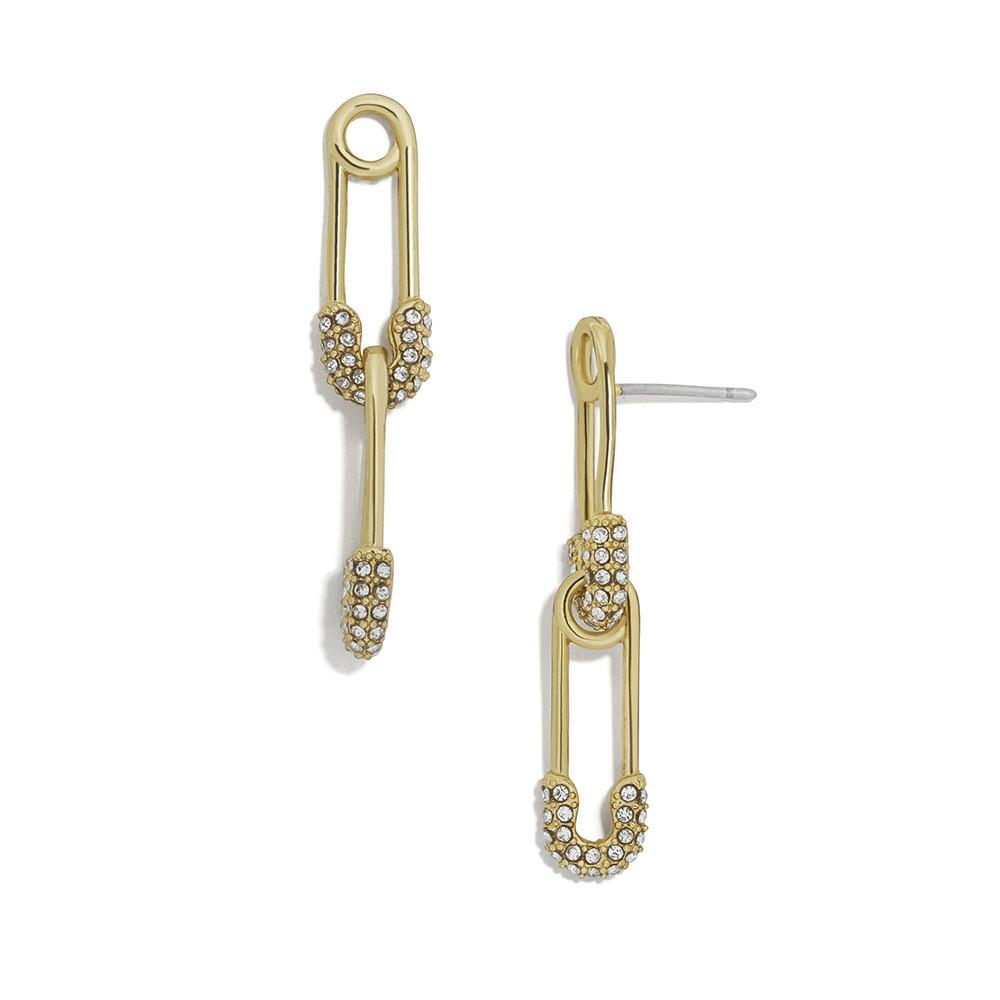 Elegant Gold Alloy Double Safety Pin Earrings Unique Exaggerated Womens Jewelry