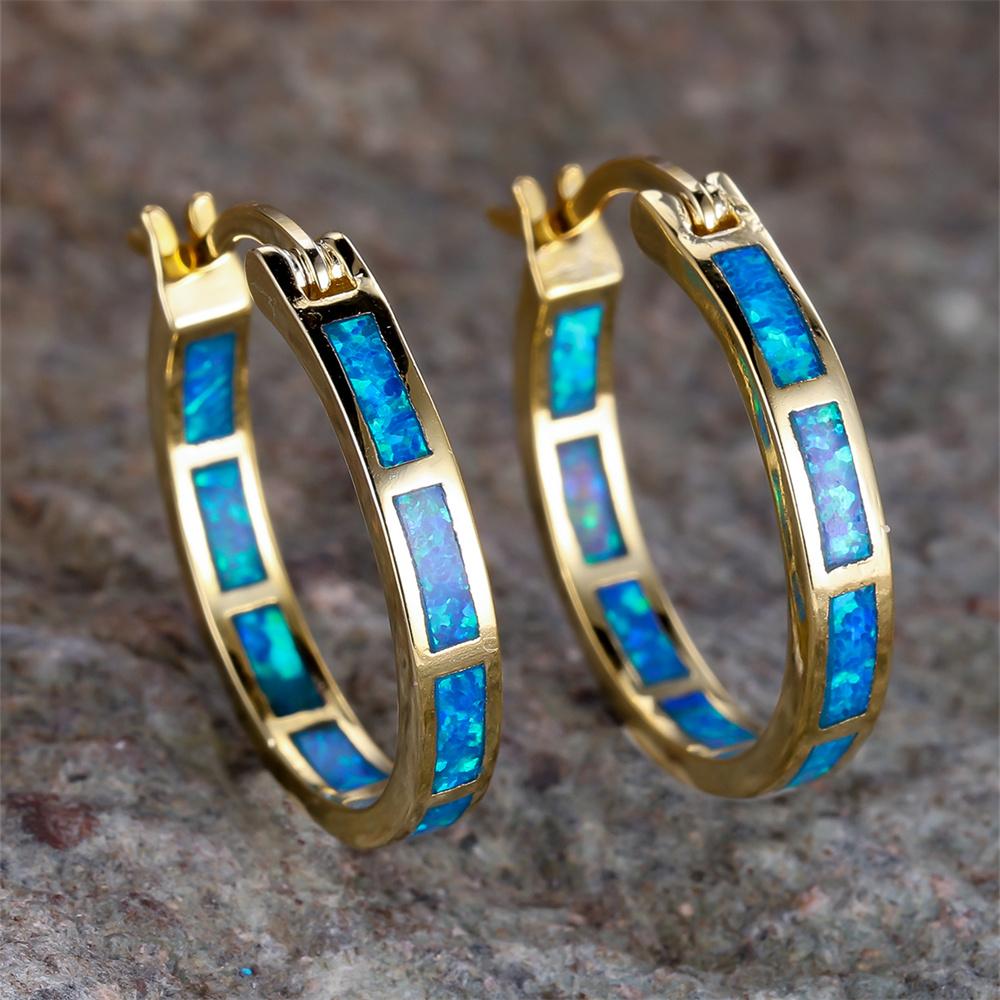 Orecchini a Cerchio Cerchio Rotondo con Pietre Multicolori Opale Bianco Blu Per Donna Vintage Oro Argento Colore Gioielli da Matrimonio Regali di Fidanzamento