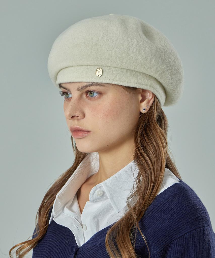 Bajal Va Curved Oval Metallic Wool Beret Ivory
