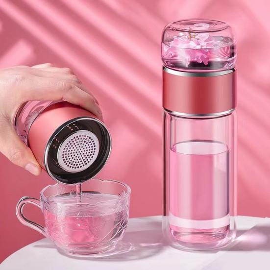 Glass Tea Infuser Bottle 420ml Leakproof Tea Brewer Double Wall Insulation Portable Tea Maker for Loose Leaf And Fruit Infusion