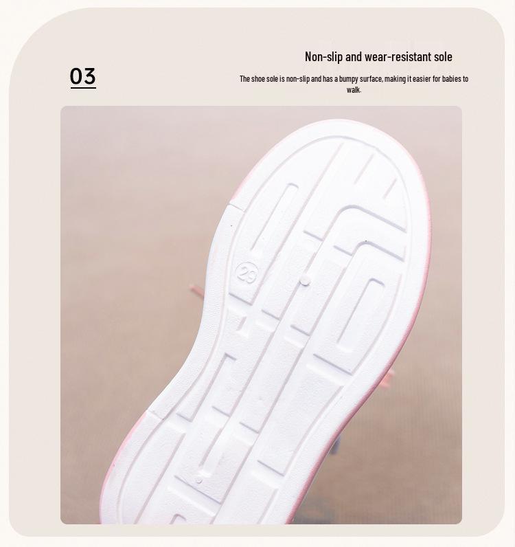 Girls' 2026 Spring Leather Casual White Cartoon Sneakers with Soft Soles