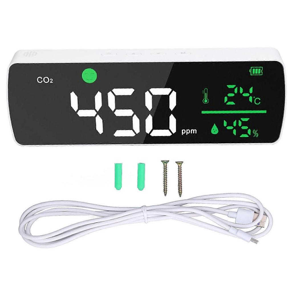 CO2 Monitor Far Infrared 400 to 5000PPM Accurate Measurement Minus10C To 50C with USB Charging for Rooms Offices