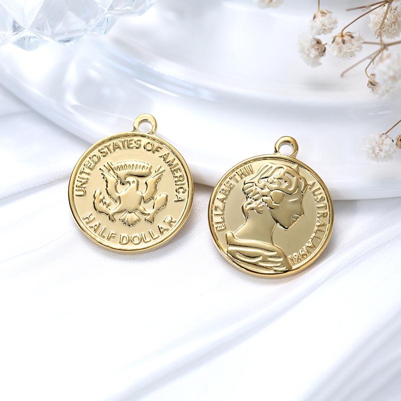 Luxury European & American Retro Roman Coin Charm Pendant for DIY Bracelets & Necklaces - Stainless Steel Jewelry Accessory