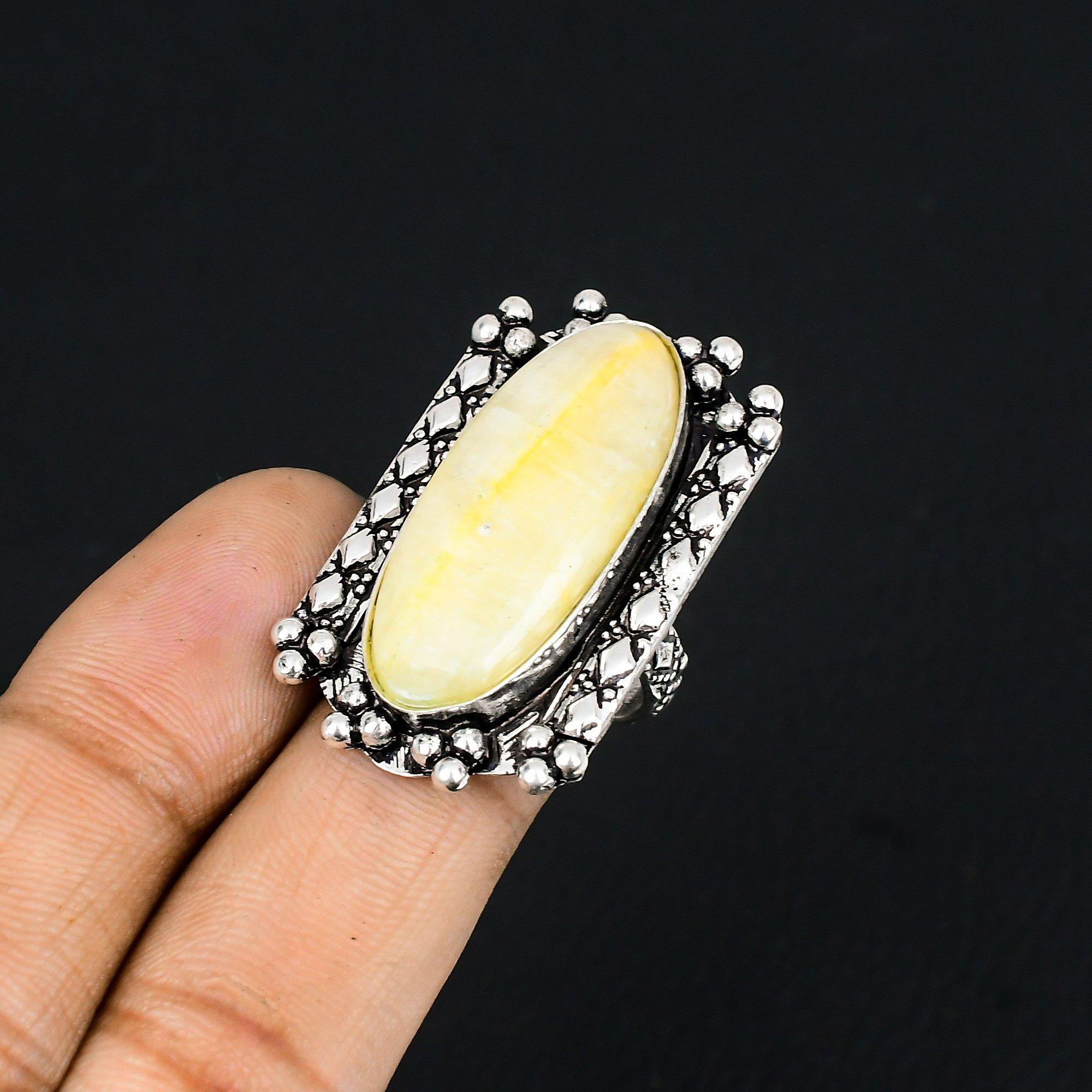 

Sterling Silver Natural Plume Agate Birthday New Statement Ring Jewelry Size 6.5 6.5