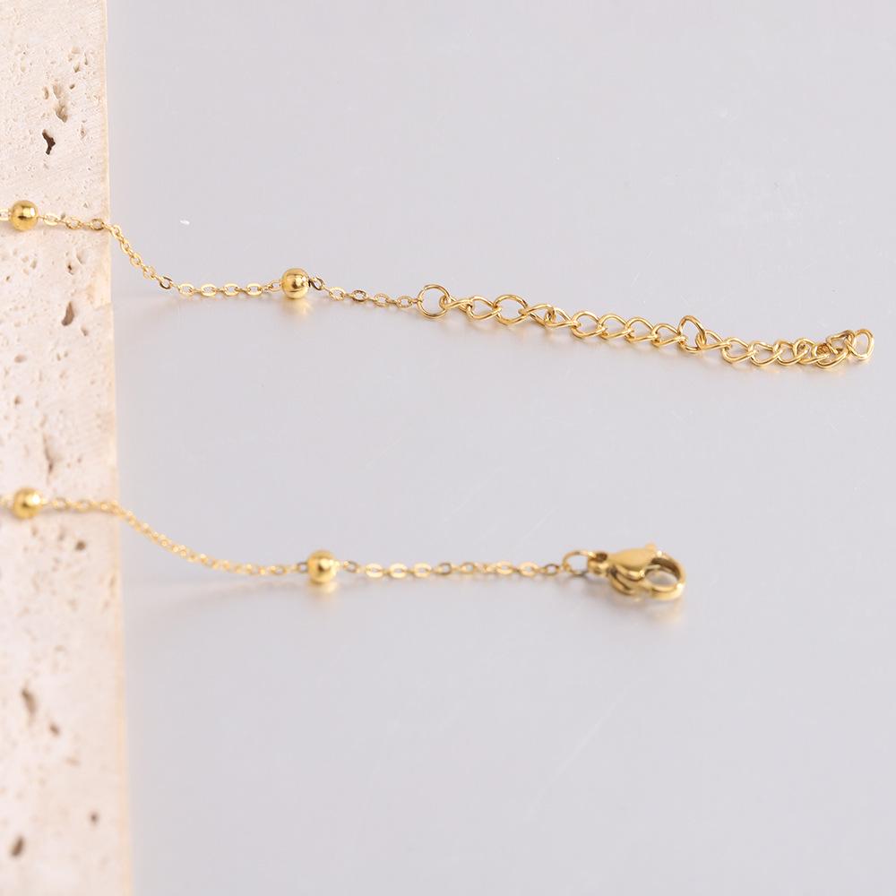 European & American Style Stainless Steel Necklace with Round Beads - 42cm O-shaped Chain, Versatile for Women