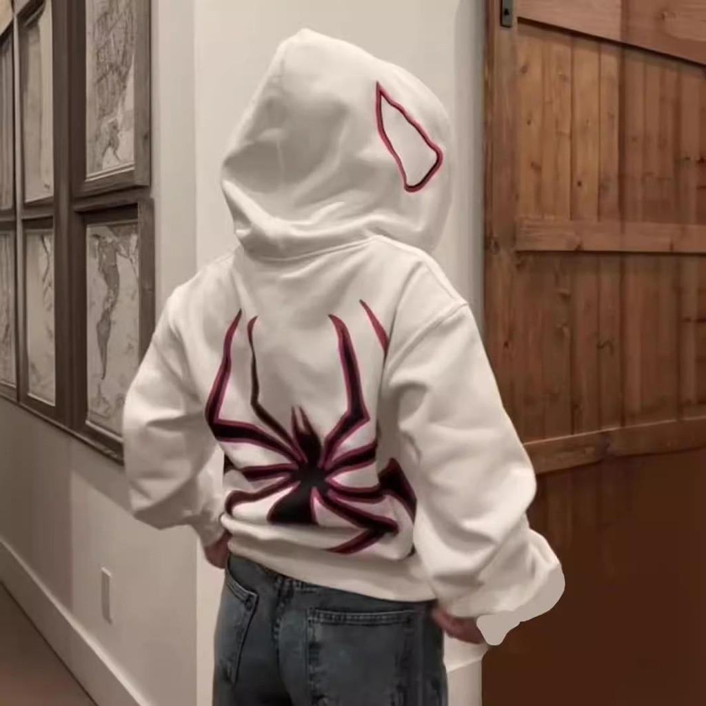 2023 Halloween Unisex Y2K Spider-Man Zip Hoodie - Loose Fit, Large Size for Couples