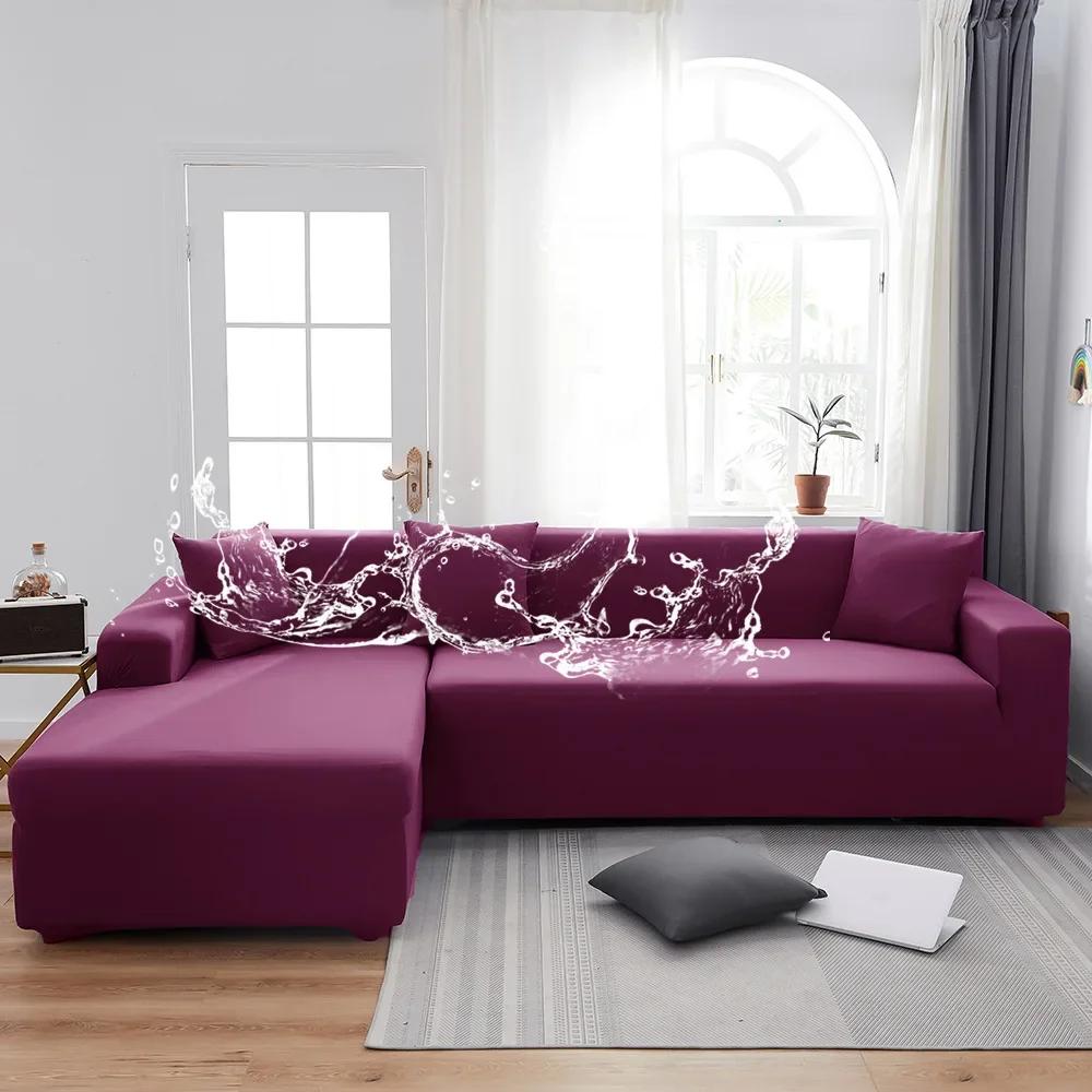 Waterproof Sofa Covers 1/2/3/4 Seats Elastic Solid Couch Cover L Shaped Sofa  Cover Protector Bench Covers