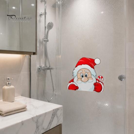 Holiday Window Clings Christmas Static Clings, Peeking Santa Reindeer Stickers, Reusable Winter Art No?Glue Cartoon Decals for Indoor?Outdoor