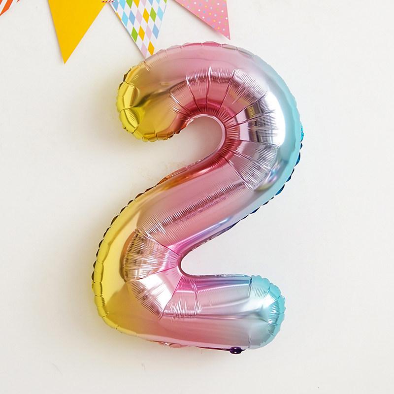 Korean Xiaohongshu 30-inch Rainbow Gradient Number Balloons for Children's Birthday Party Photo Decor.