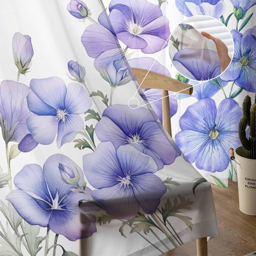 Aquarell handbemalte Trompetenblumen-Tüll-Fenstervorhänge für Schlafzimmer, luxuriöse Wohndekor-Vorhänge im Wohnzimmer, Chiffon-Paneele