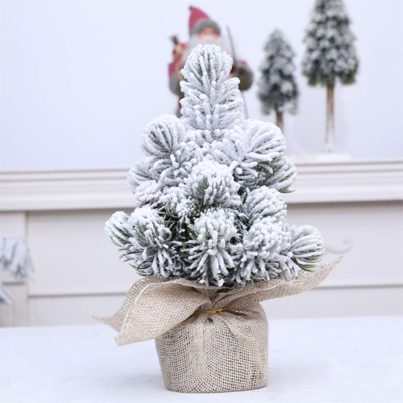 Snow Dusted Christmas Tree Desk Decoration With Wood 20cm Height For Living Room Bedroom Tabletop Decoration