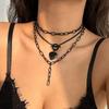 Jewelry, Simple Open Peach Heart Chain Necklace, Sweet and Cool Dark Slightly Inlaid Crescent Moon Tassel Necklace for Women