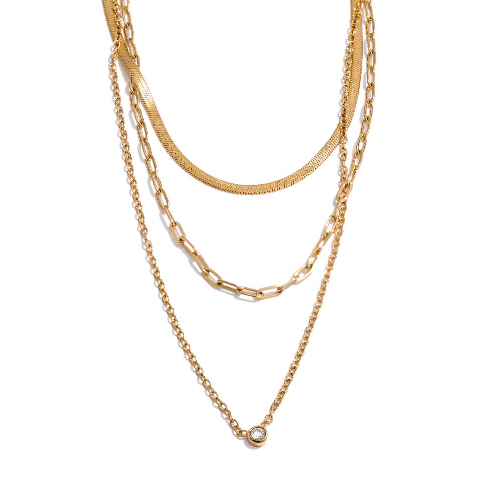 

Yhpup Chic Gift Popular Stainless Steel Layered Chain Classic Exquisite Daily Necklace Waterproof Temperament PVD Plated Jewelry