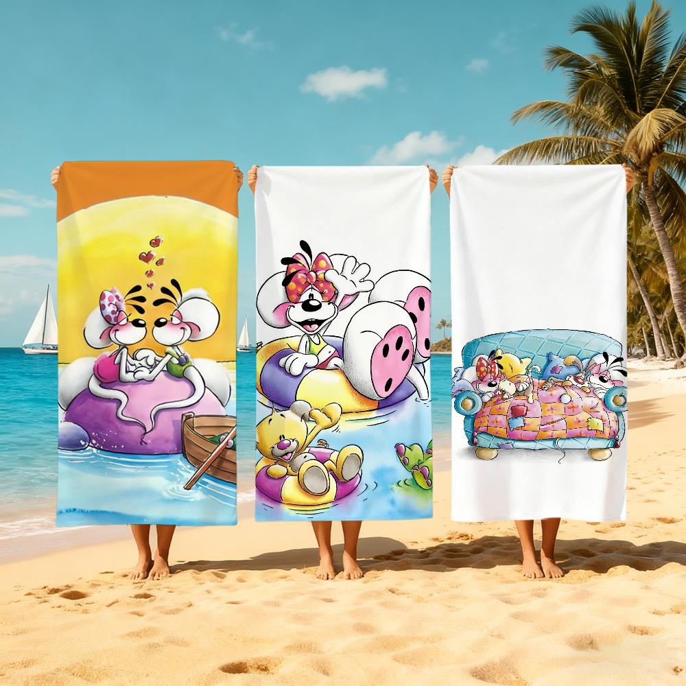 D-Diddl-l Cartoon Towel Large Quick-Drying Microfiber Soft Beach Towel for Travel Fitness Sauna Bathing Camping