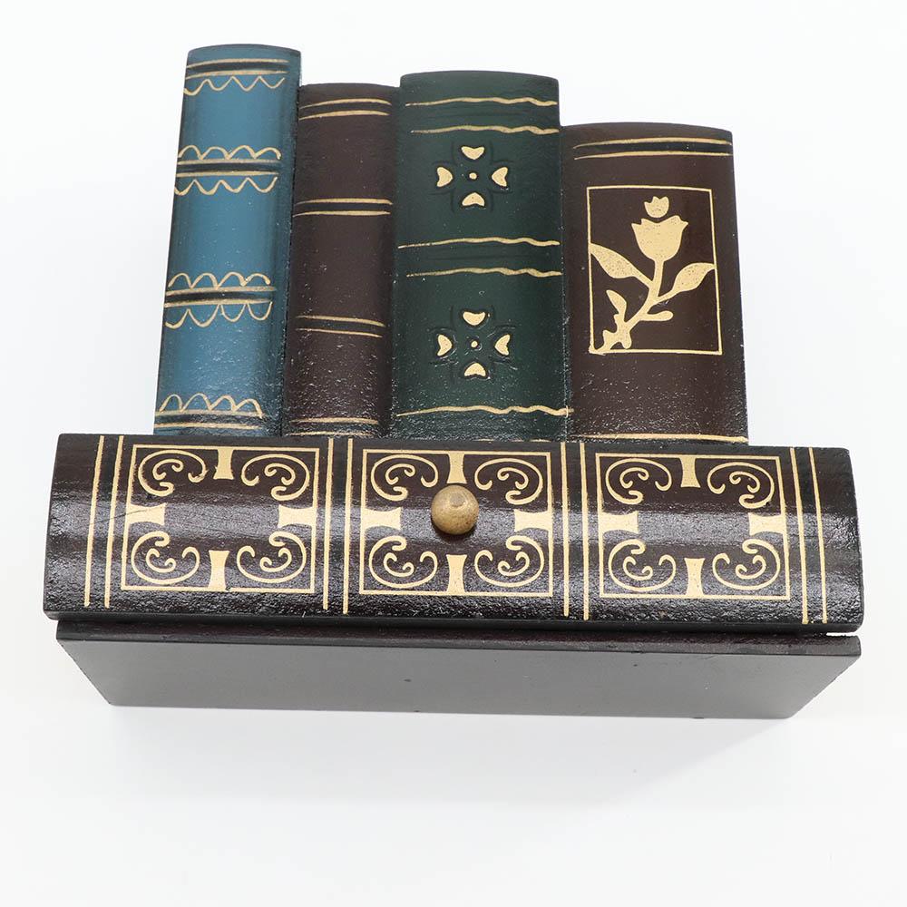 Book Model Desktop Decoration Vintage Desk Organizer Pen Holder Book Shape Retro Wood Pen Case