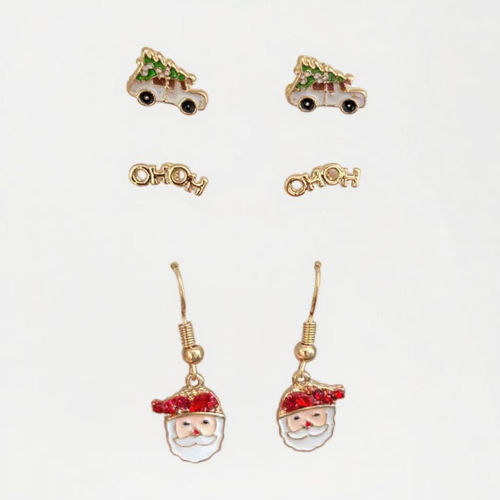 Alloy Christmas Rhinestone Santa Earrings Set
