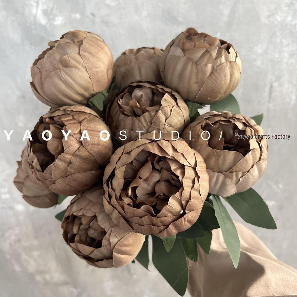 10-Head Artificial Peony Bouquet - Core-Filled Wedding & Home Décor Flower Arrangement