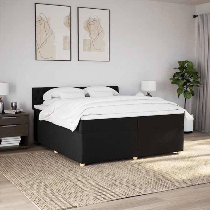 Maison Exclusive - Sommier à lattes de lit avec matelas Noir 200x200 cm Tissu
