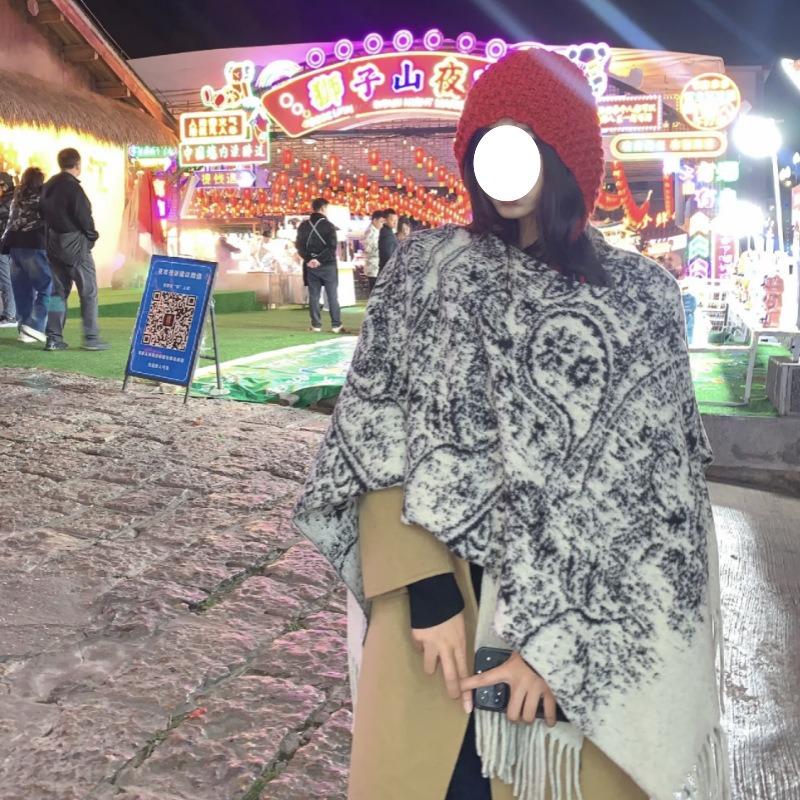 Nowy szal z malarstwem tuszem Premium Dekoracja Podróżna Szal zewnętrzny Długi Retro Płaszcz z frędzlami Peleryna Szalik