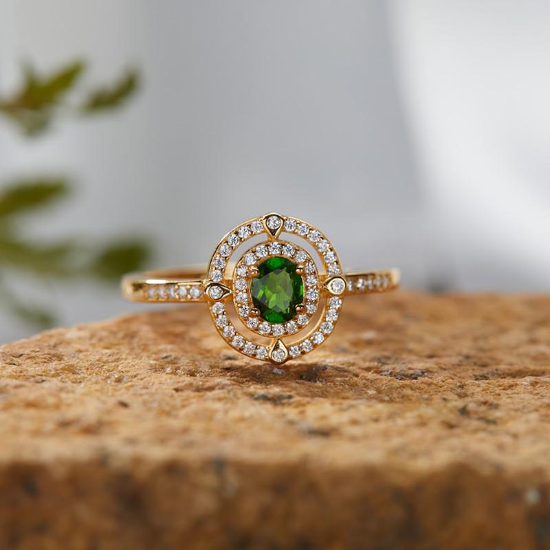 18K Gold Plated Natural Gemstone Ring Women Sapphire Garnet Topaz Diopside Fine Jewelry