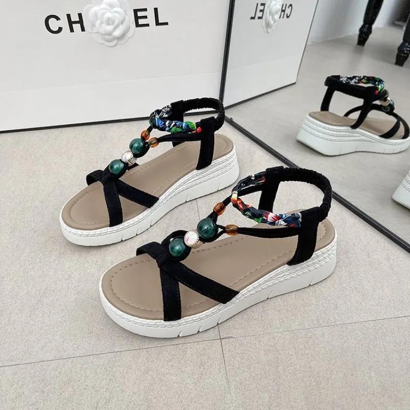 Fashion 2025 New  Summer Sandals  Bohemia Beach Flat Casual Sandals Leisure Female  Slip On Sandalias