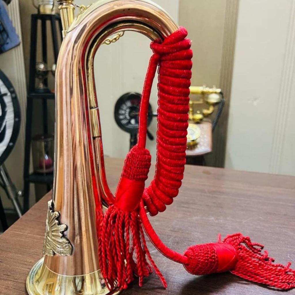 Vintage-Inspired 12-Inch Copper & Brass Bugle - Australian Military Forces Batch with Silk Rope Tassel