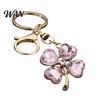 Blue Rhinestone Keychain Pendant Sparkling Rhinestones Four-Leaf Clover Design Key Chain with Electroplated Lobster Clasp Easy to Hang Holder Backpack