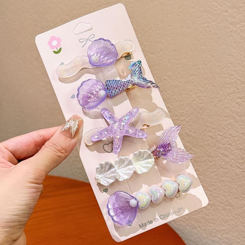 5Pcs Girls Cute Mermaid Ocean Hair Clips Starfish Shell Design Non Slip Grip For Daily Wear Birthday Parties Beach Trips