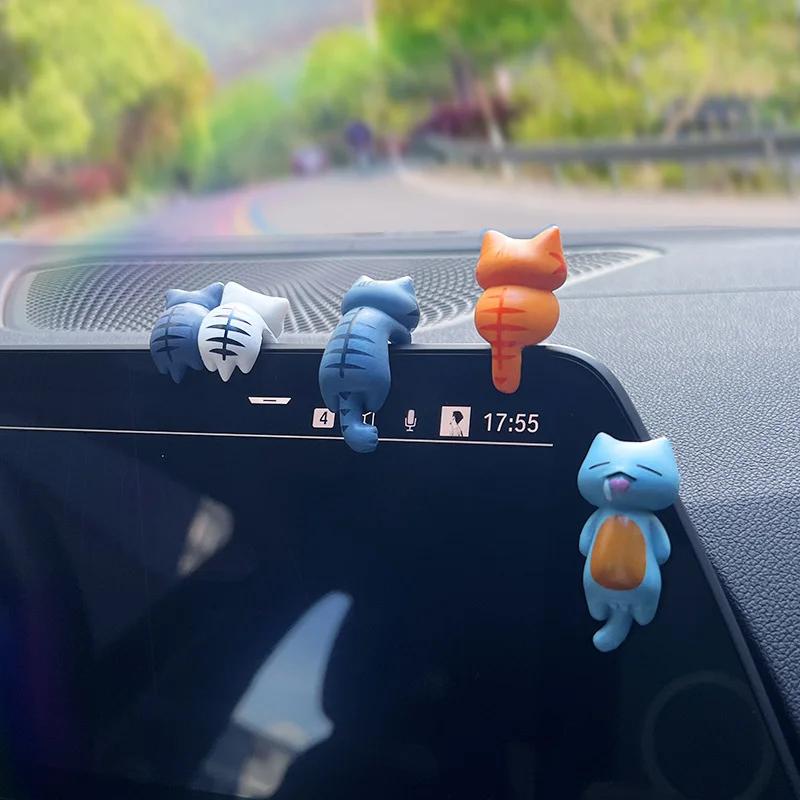 6PCS Car Display Screen Decorations Back Cat Cartoon Car Decoration Centre Console Screen Ornaments Car Decorative Items