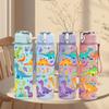 1PC Dinosaur Cartoon Colorful Sticker Print 750ml Color Plastic Sports Water Bottle Leakproof Flip Straw Lid Suitable for Sports Office Home Use