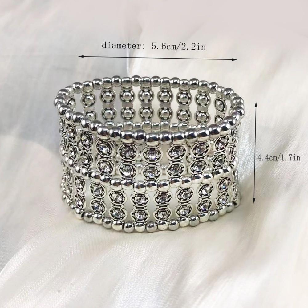 Double Row Wide Bangle Geometric Cuff Bracelet Classic Rhinestone Bracelets For Women