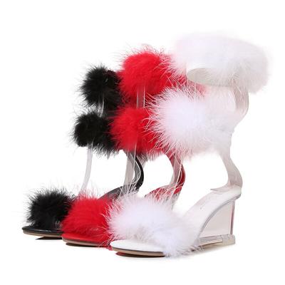 Women's Shoes Transparent Wedge Heel Summer Women's Hairy Sexy Fairy Sandals 1098 Series 6cm Heel LFD