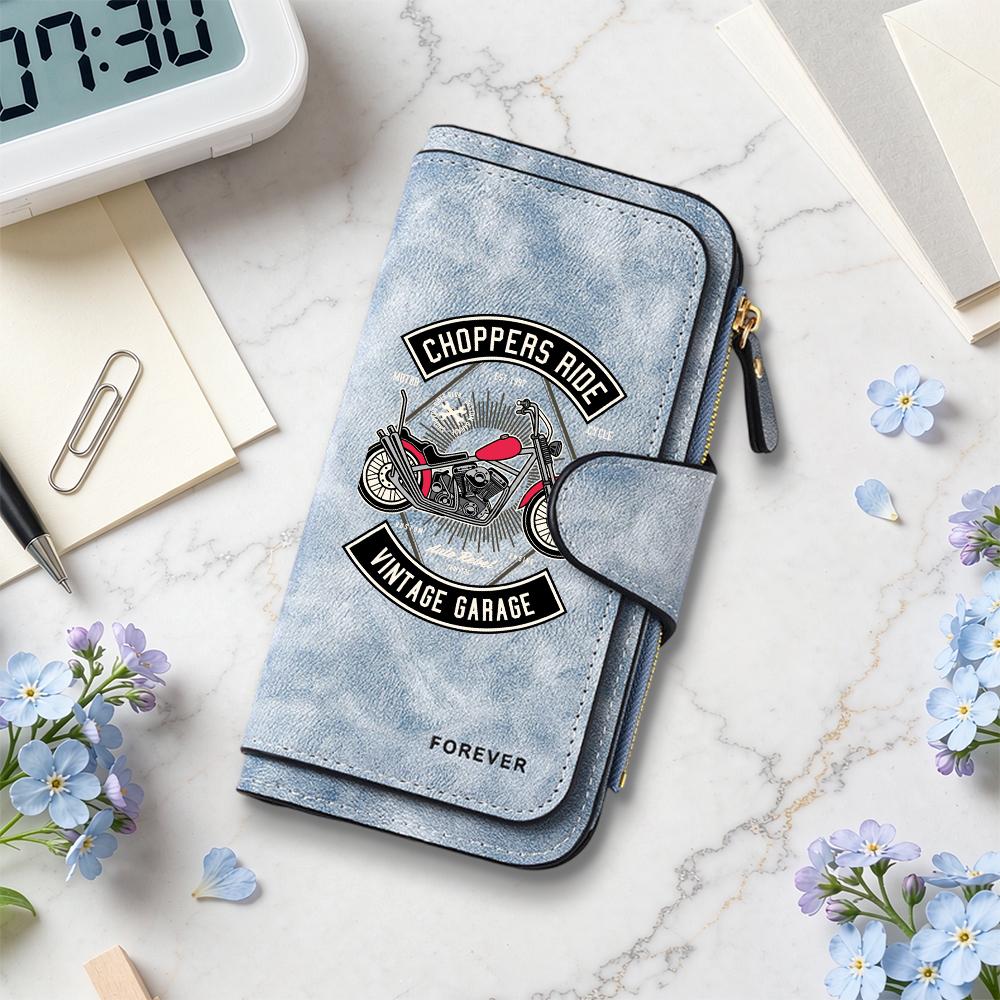 Retro Biker Pattern Long Wallet