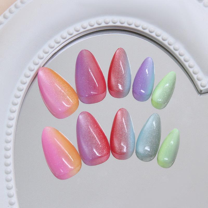 Cat Eye Dopamine Vitality Gradient Rainbow Removable Nail Art Tablets 30 Pieces Press On Nails
