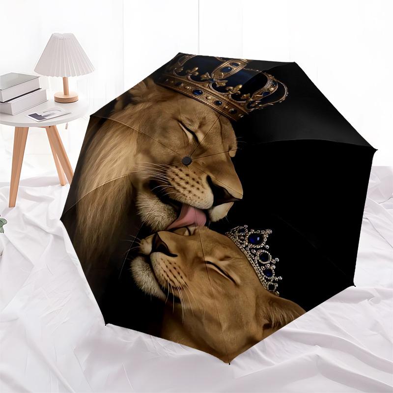1pc Royal Lion and Lioness with Crowns Umbrella with Plastic Handle,Suitable for All Seasons UmbrellaPT456
