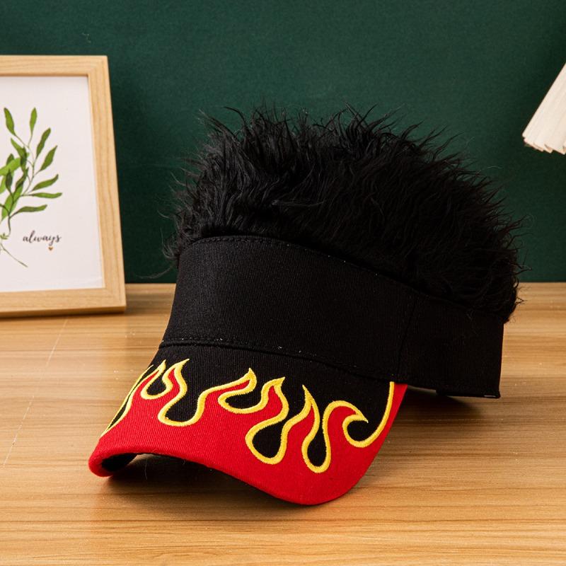 

Winter Warm Hats Flame Embroidery Patch Design Multicolor Hair Wig Attached Casual Fashion Caps чёрный