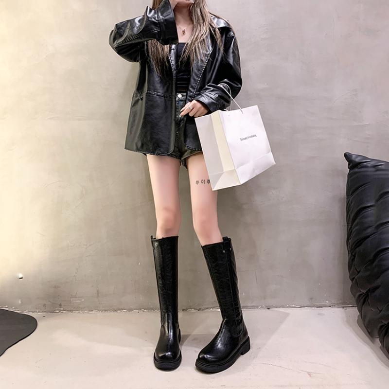 Cizme de damă până la genunchi Primăvară / Toamnă cu talpă groasă, cu toc înalt, cu fermoar lateral, cizme de cavaler, cu toc pătrat, pantofi de damă, Botas Mujer