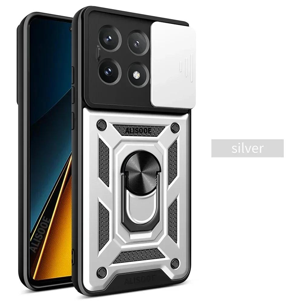 Hülle für POCO F7 / X7 Pro X6 Pro 5G Hülle Armor Schiebe-Kameraobjektivschutzhülle für Xiaomi POCO X6 Pro 5G Ringständer Funda